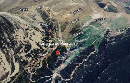 Google. Zona del barranco donde ha sido el alud