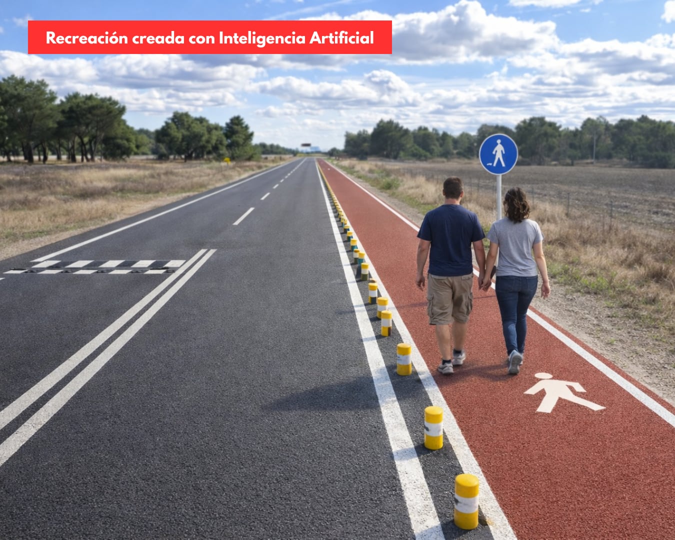 Recreación por IA del paseo peatonal de la CL601 en Cuéllar