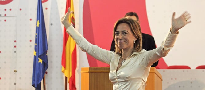 Carme Chacón, durante el acto con militantes celebrado esta tarde en Valencia