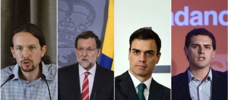 De izda. a dcha., Iglesias, Rajoy, Sánchez y Rivera