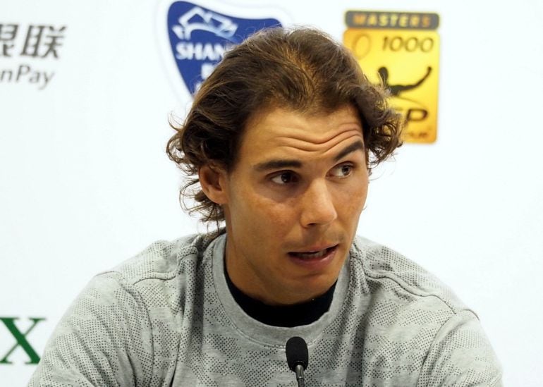 SHANGHAI, CHINA - OCTOBER 13:  (CHINA OUT) Rafael Nadal of Spain addresses a news conference on day 3 of 2015 Shanghai Rolex Masters at the Shanghai Masters tennis tournament on October 13, 2015 in Shanghai, China.  (Photo by ChinaFotoPress/ChinaFotoPress via Getty Images)