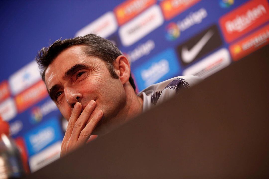 Ernesto Valverde, durante la rueda de prensa. 