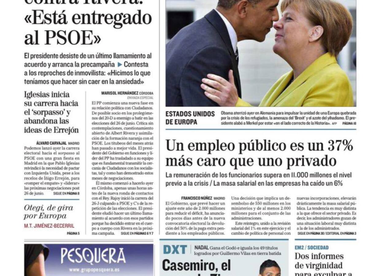 Portadas periódicos 25 de abril de 2016