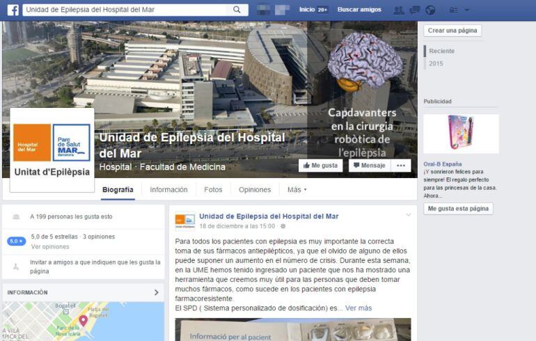 Pàgina de la Unitat d'Epilèpsia de l'Hospital del Mar a Facebook