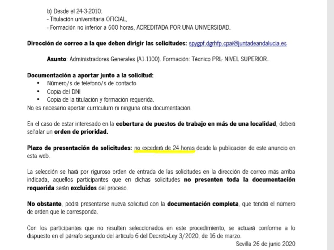 Convocatoria de selección de aspirantes como personal funcionario interino para las Áreas de Vigilancia de la Salud de los Centros de Prevención de Riesgos Laborales