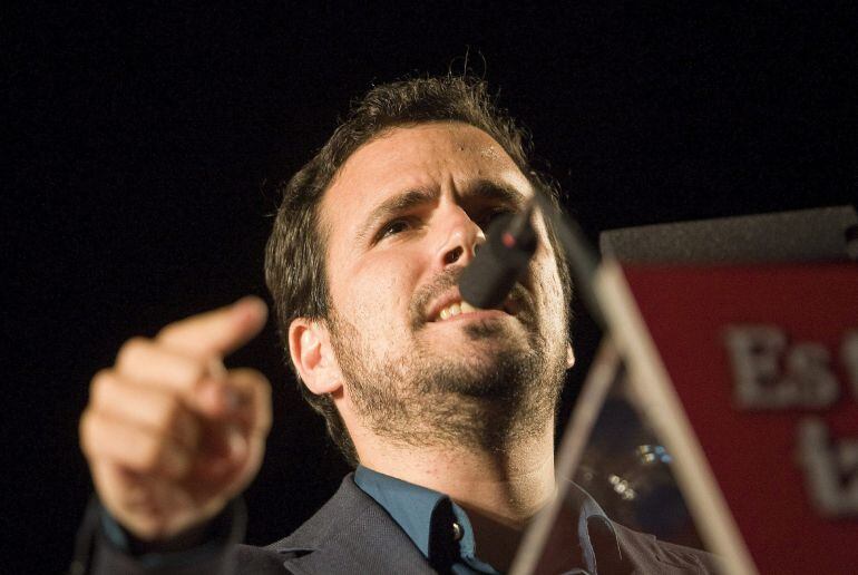 Alberto Garzón, durante el acto de inicio de la campaña electoral para las elecciones autonómicas y municipales en Zaragoza