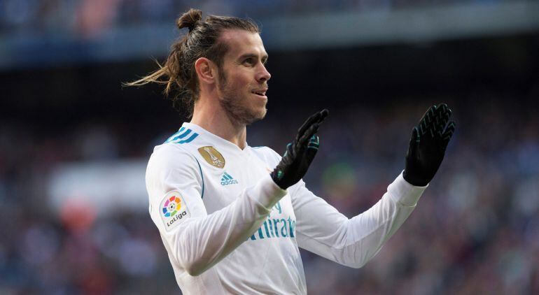 Bale celebra un tanto en el Bernabéu