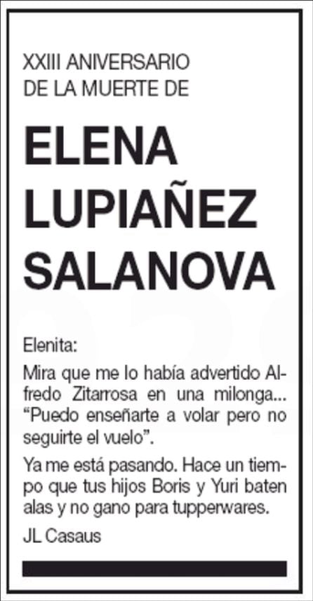 Esquela de Elena Lupiañez.