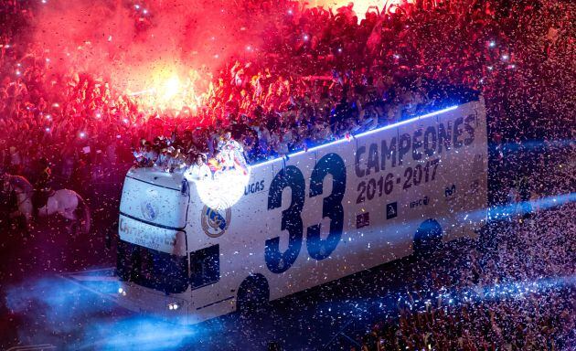 El autobús del Real Madrid en la celebración