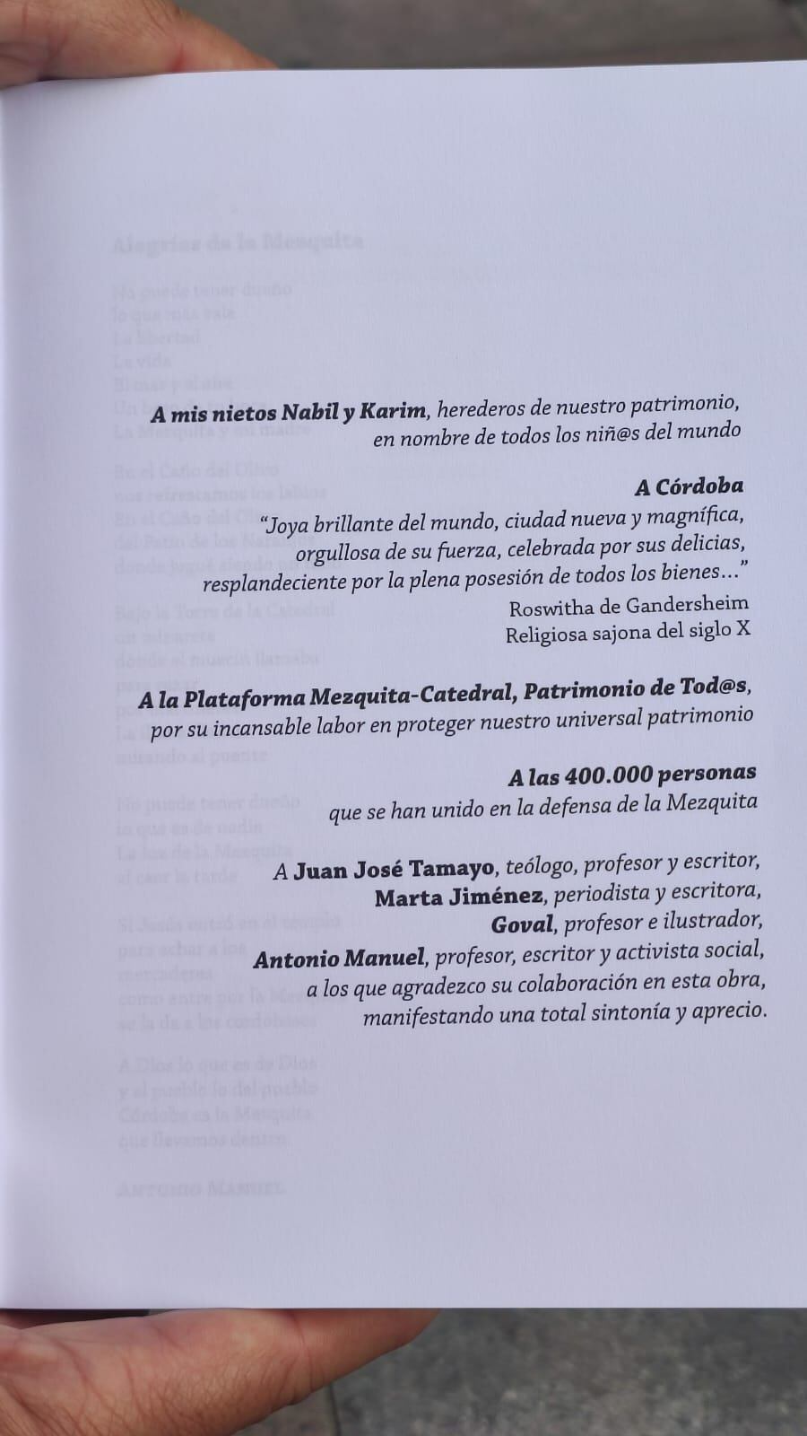 Dedicatoria del libro &quot;Los obispos de la Mezquita de Córdoba&quot; de Miguel Santiago