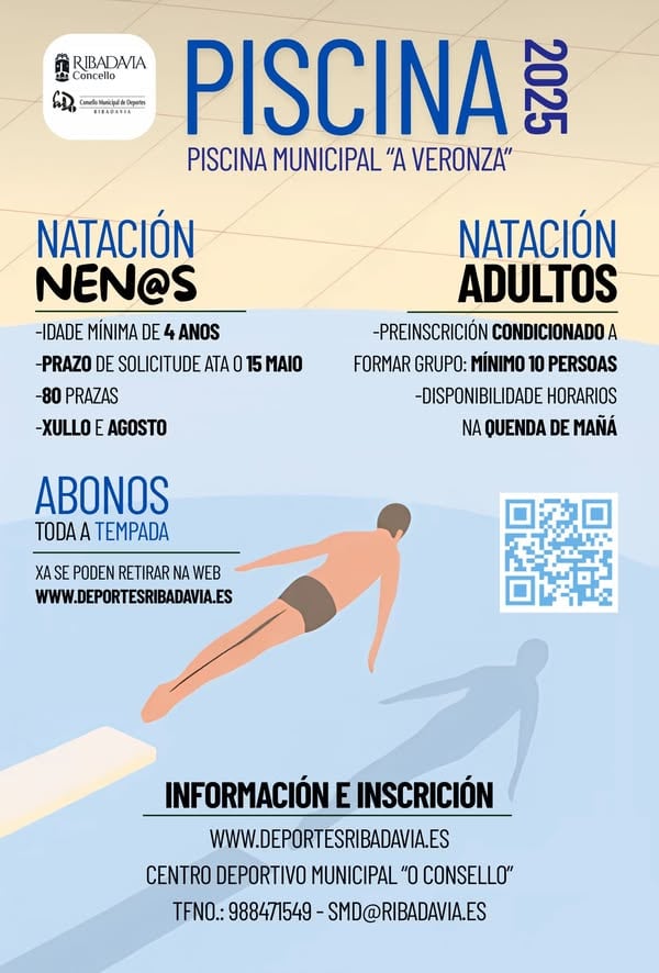 Cartaz dos cursos de natación de Ribadavia.