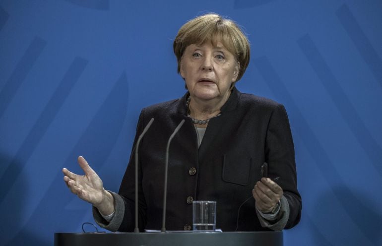 La canciller alemana, Angela Merkel, durante una rueda de prensa