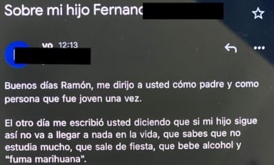 Mensaje de un padre al profesor de su hijo.