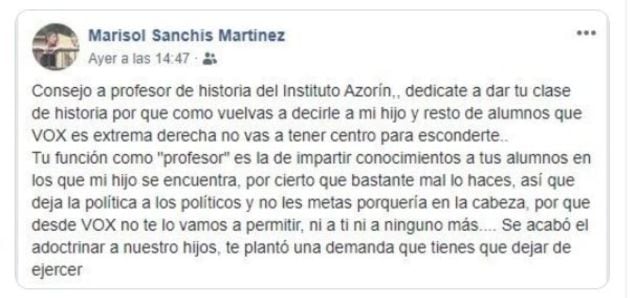 Mensaje de la candidata de Vox al Congreso por Alicante.