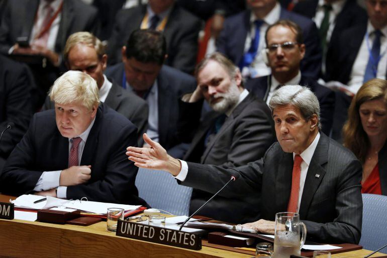 El secretario de eStado norteamericano John Kerry hablando sobre las acciones rusas en Siria durante la reunión del consejo de seguridad. 