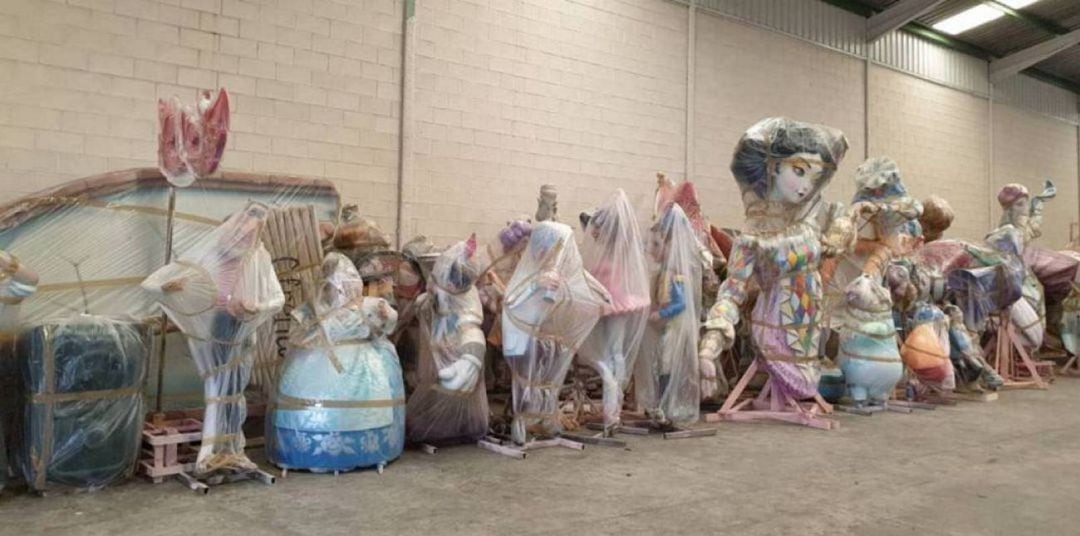 Ninots de las fallas de 2019 preparados en los talleres 