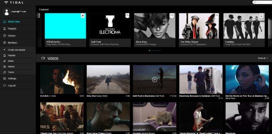 Interfaz web de Tidal