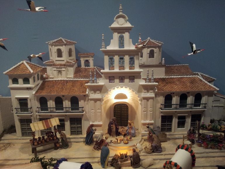 Escena del nacimiento del Niño Jesús en el Belén de Huétor Tájar (Granada) situada en la ermita de la Virgen del Rocío en la aldea de El Rocío de Almonte (Huelva)