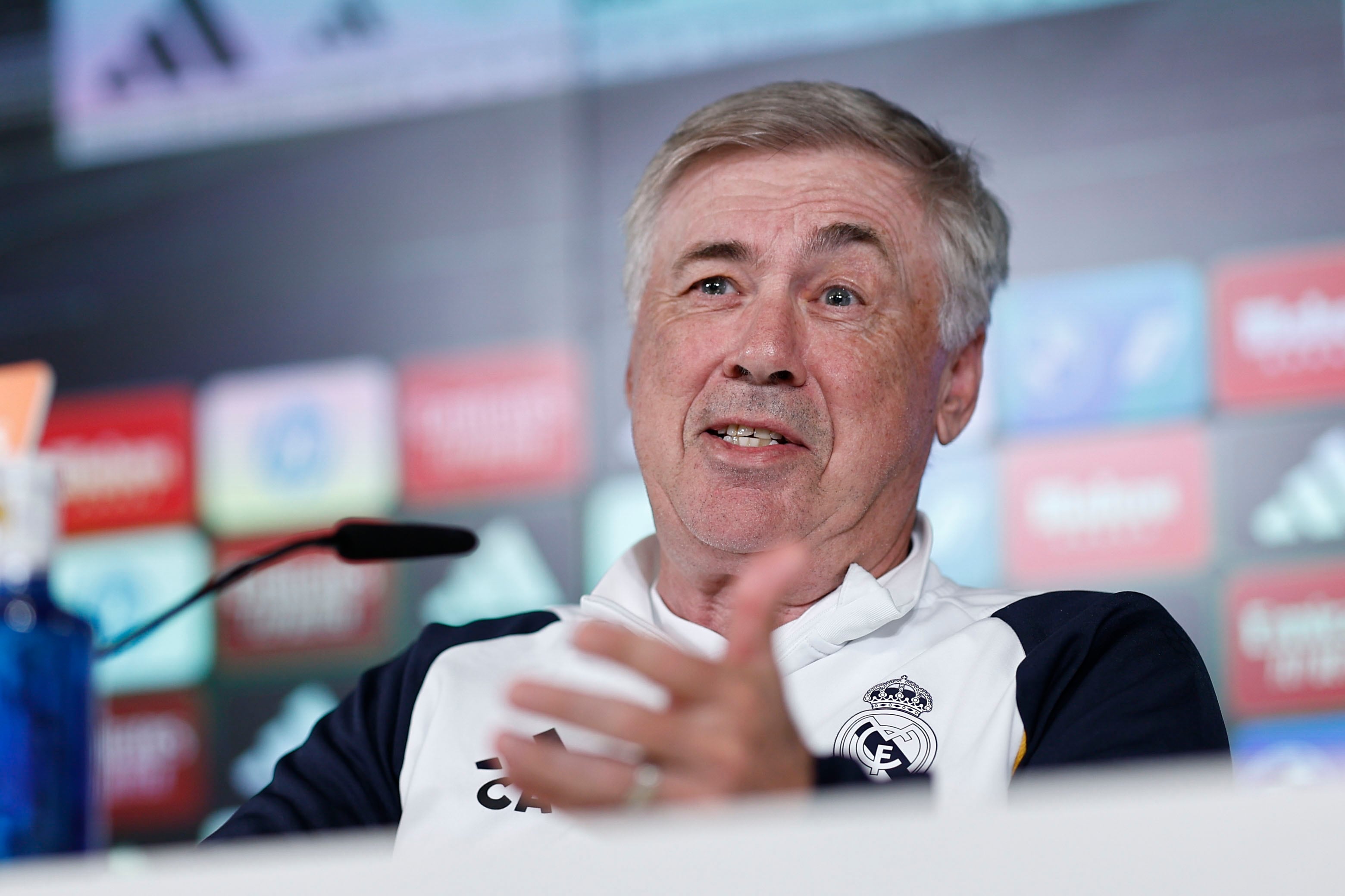 El entrenador del Real Madrid, Carlo Ancelotti, en una rueda de prensa