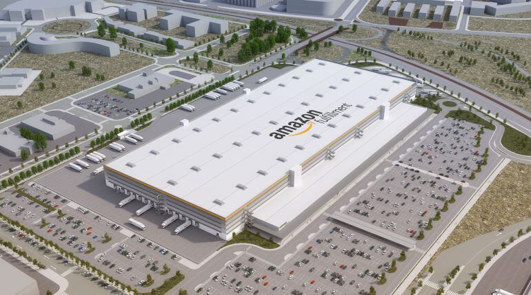 Imatge virtual del futur nou centre logístic d'Amazon al Prat de Llobregat. 