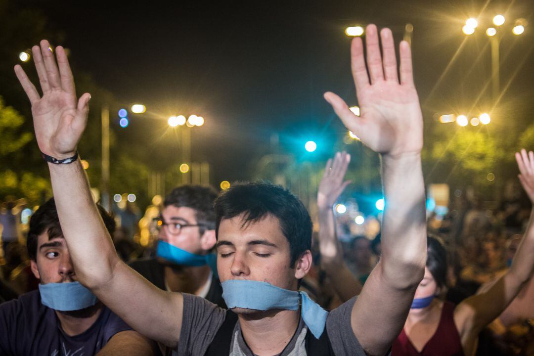 Una imagen de las manifestaciones frente al Congreso contra la Ley Mordaza