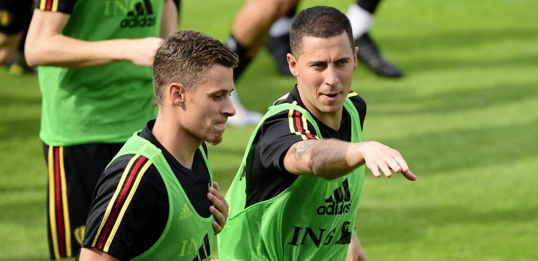 Eden Hazard y Thorgan Hazard, durante un entrenamiento con Bélgica del pasado mes de junio