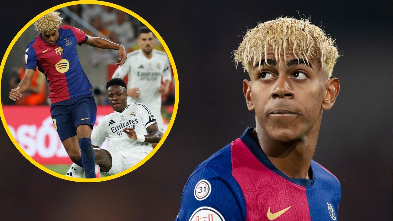 Lamine Yamal, durante una acción con Vinicius en el FC Barcelona-Real Madrid