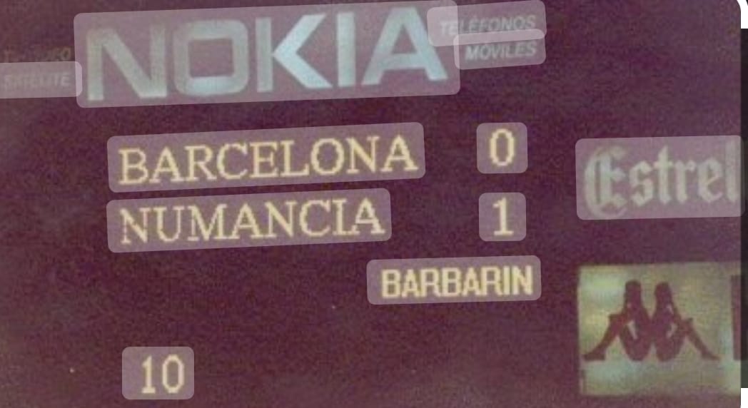 Marcador del Camp Nou, el 14 de febrero de 1996, día de &#039;San Barbarin&#039;.