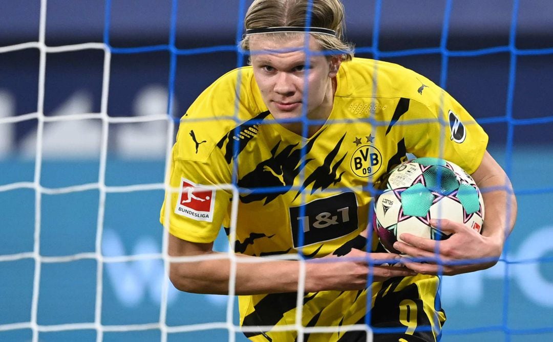 Haaland celebra un gol con el Borussia Dortmund.