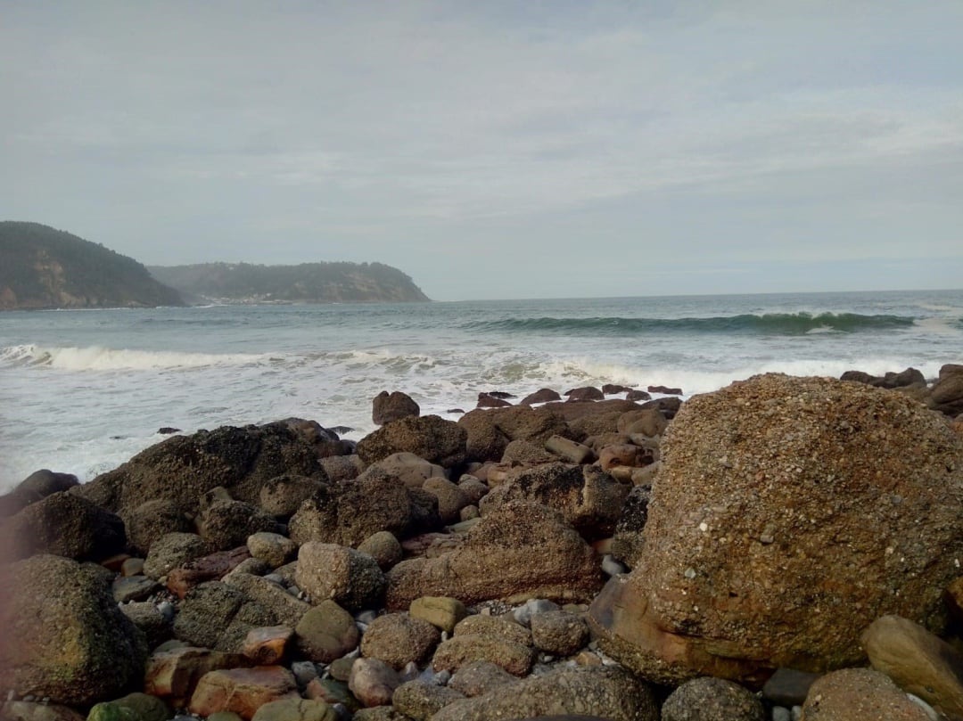 Imagen de una playa con oleaje fuerte y viento.