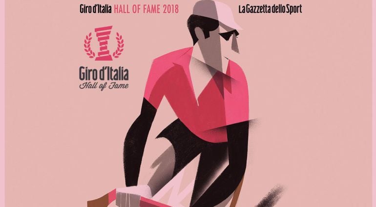 El cartel con el que el Salón de la Fama del Giro ha anunciado la entrada de Miguel Indurain.