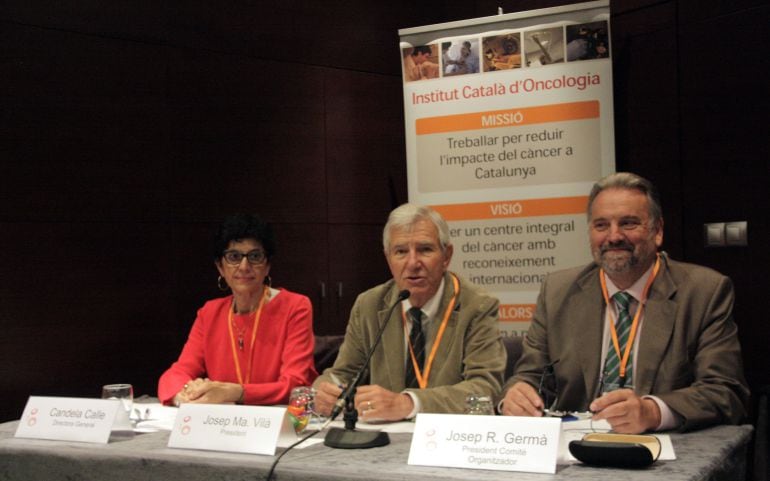 Candela Calle, directora general de l&#039;ICO, Josep Maria Vilà, president de l&#039;ICO, i Josep Ramon Germà, director de recerca de l&#039;Institut Català d&#039;Oncologia