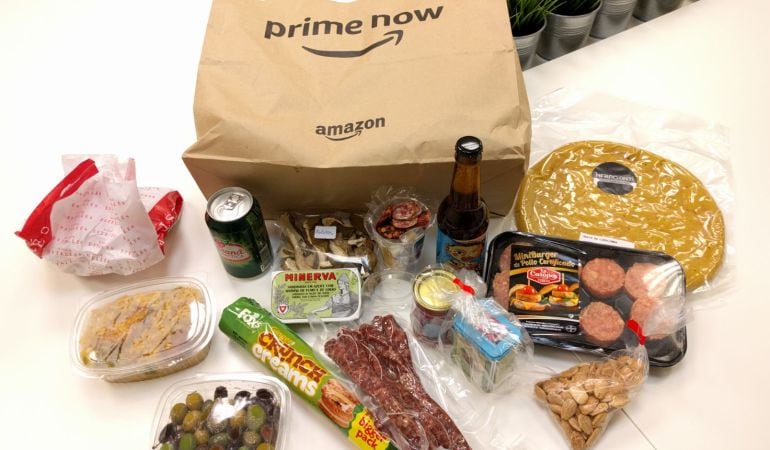 Productos alimentarios del Mercat Central y La Plaza de DIA entregados por Amazon