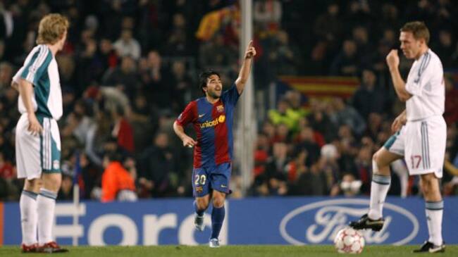 Deco celebra el primer gol de aquella eliminatoria entre Barcelona y Liverpool