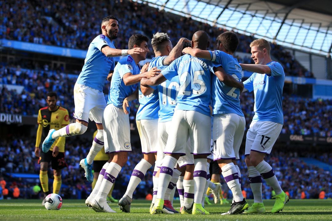 El Manchester City celebra uno de los goles ante el Watford