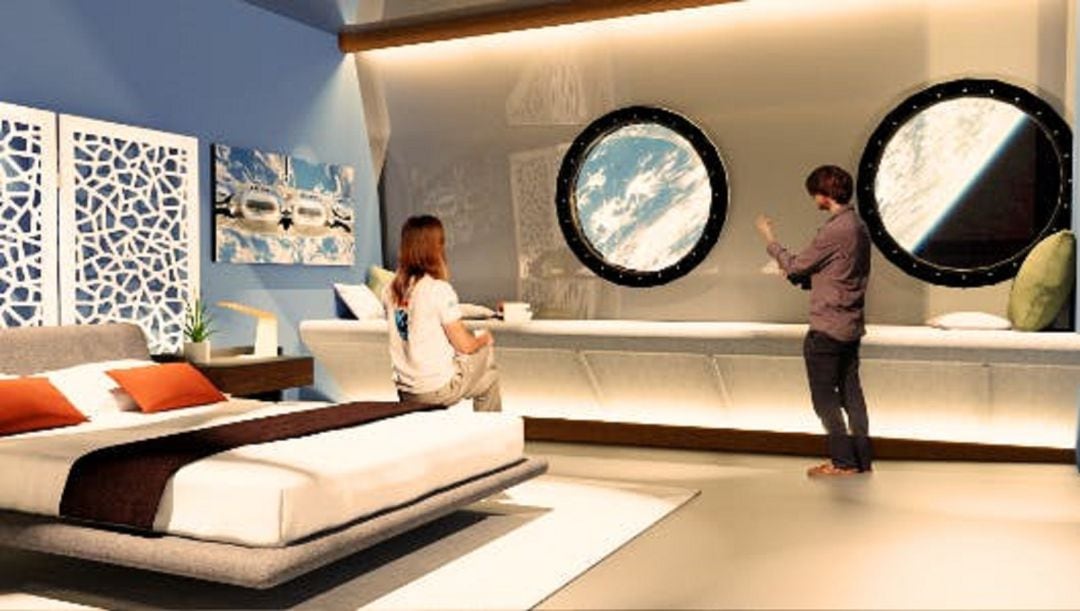 Modelo de una suite del hotel &#039;Voyager Station&#039;, con vistas al espacio