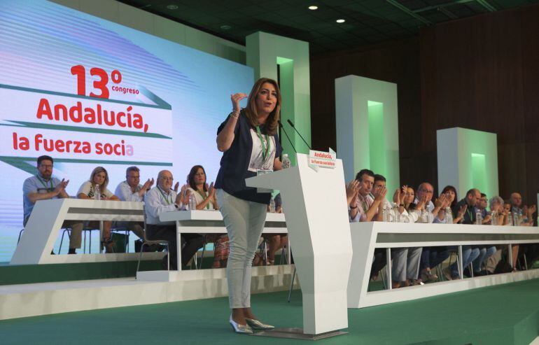 La presidenta andaluza y secretaria general del PSOE-A, Susana Díaz, durante su intervención en el 13 Congreso del PSOE Andaluz 