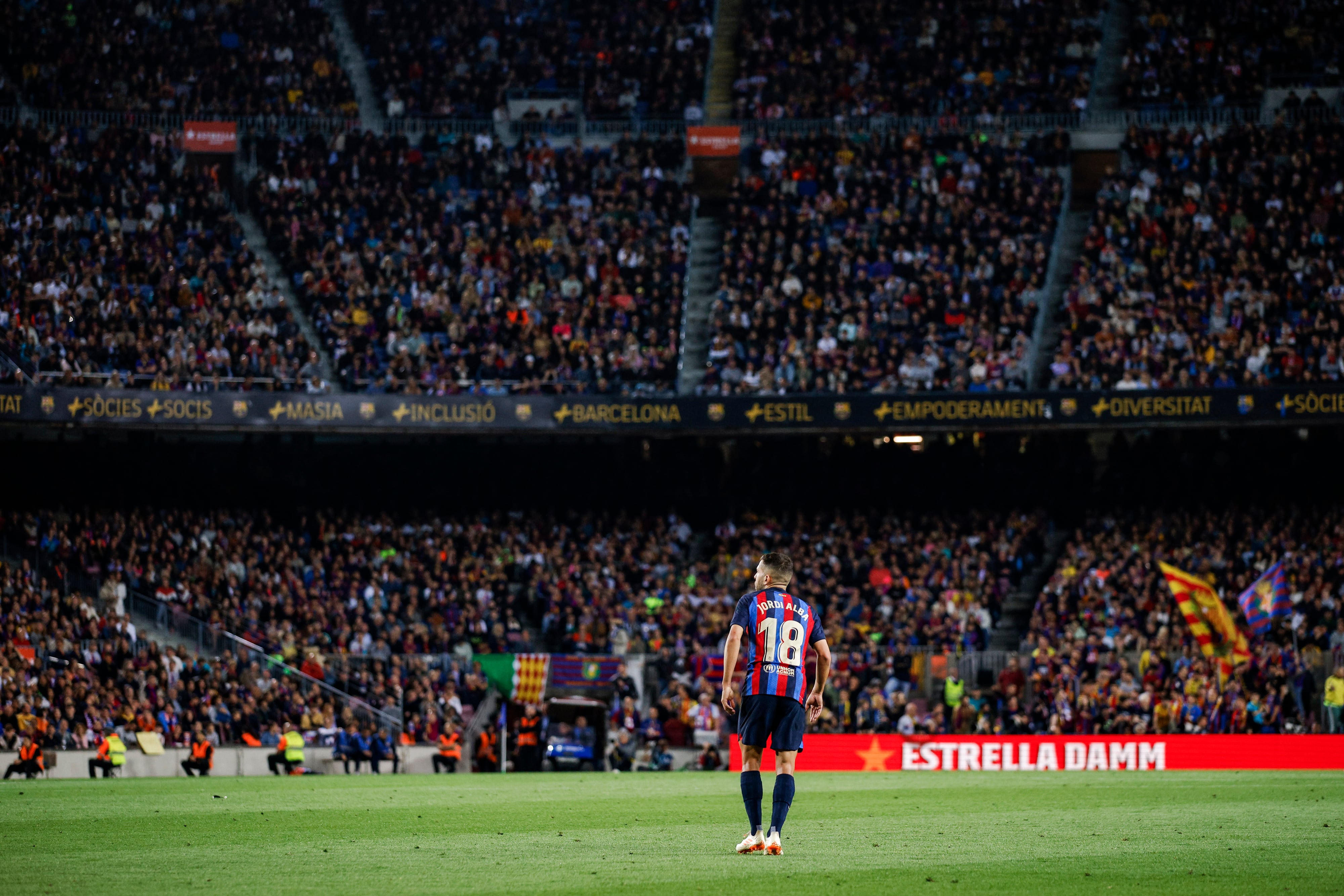 Jordi Alba, durante uno de sus partidos en el Camp Nou. (Photo by Gongora/NurPhoto via Getty Images)