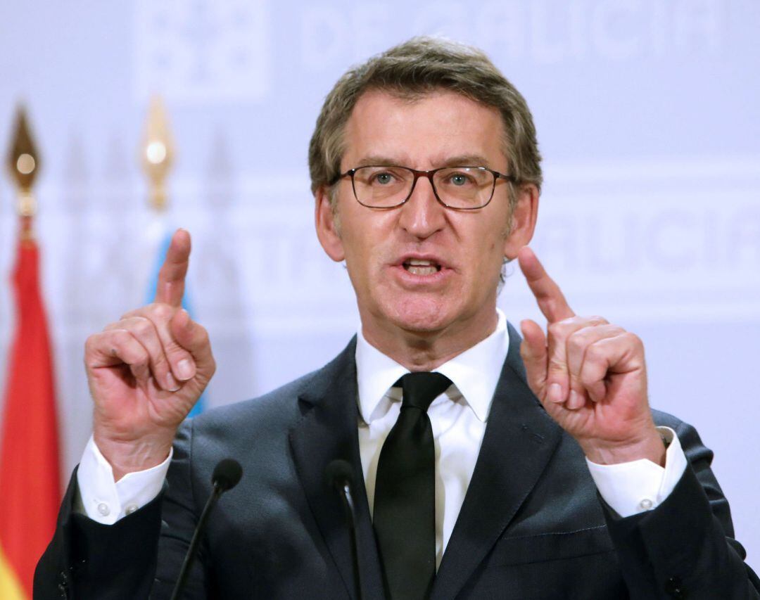 El presidente de la Xunta de Galicia, Alberto Núñez Feijóo, durante una rueda de prensa