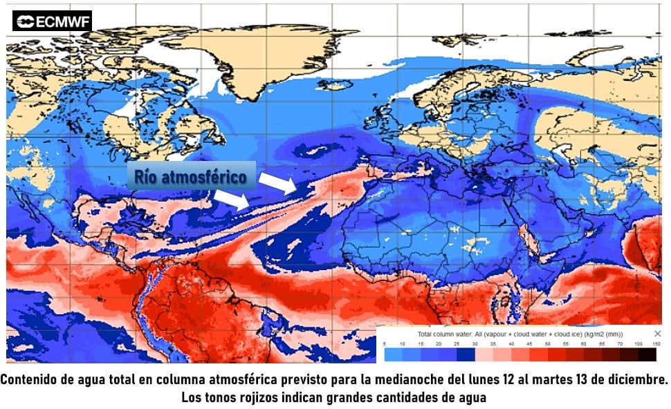 La borrasca Efraín impulsa una corriente de aire cargada de mucha humedad que se denomina río atmosférico.