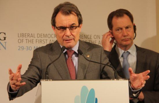 El president de la Generalitat, Artur Mas, en roda de premsa al Palau de Pedralbes.