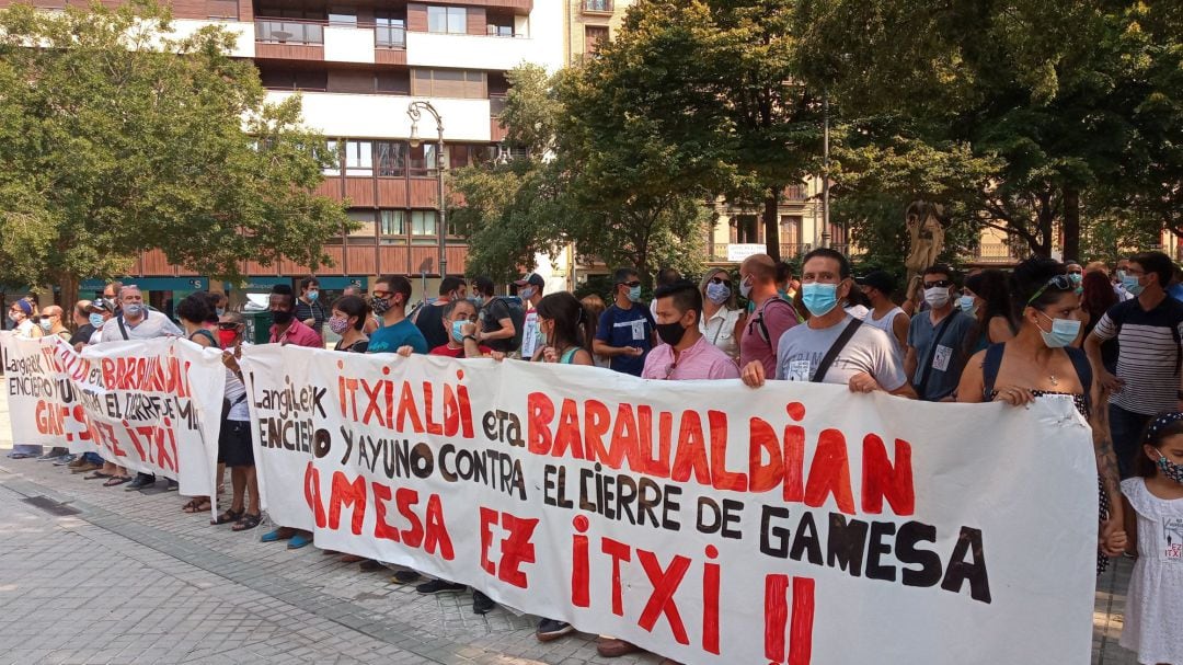 Concentración de trabajadores de Siemens Gamesa Aoiz en Pamplona el pasado 31 de julio 