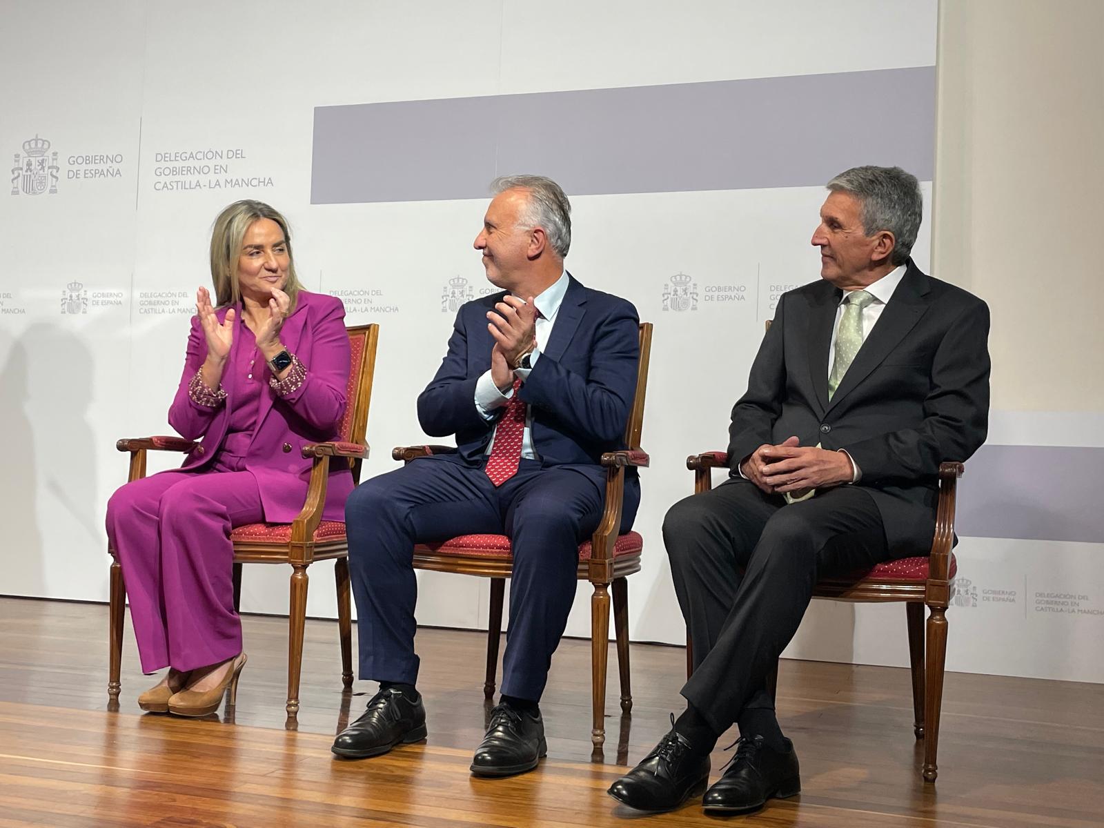 Los ministros Milagros Tolón y Ángel Víctor Torres durante el acto de toma de posesión de José Pablo Sabrido como delegado del Gobierno de España en Castilla-La Mancha