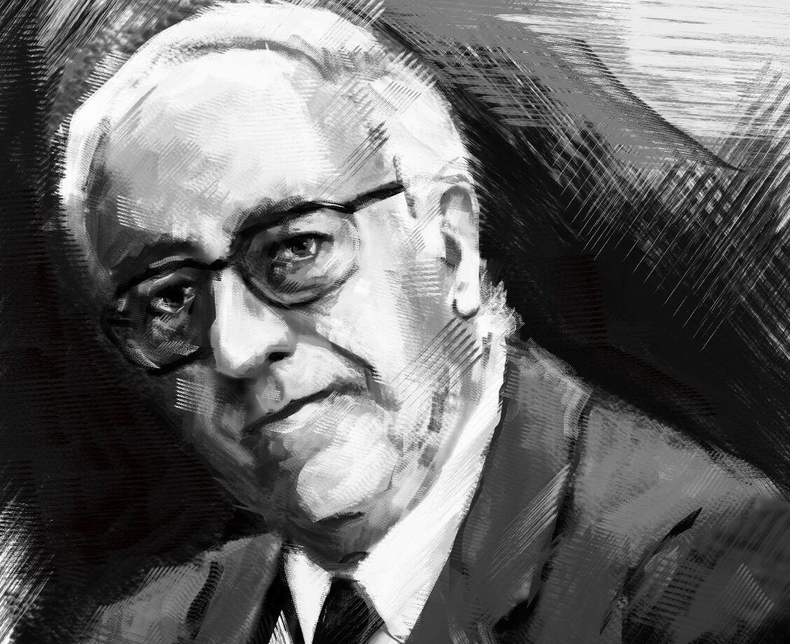 Fallece el poeta Rosendo Tello, presidente de honor de la Asociación Aragonesa de Escritores. Retrato de Rosendo Tello, realizado por Pilar Aguarón Ezpeleta.