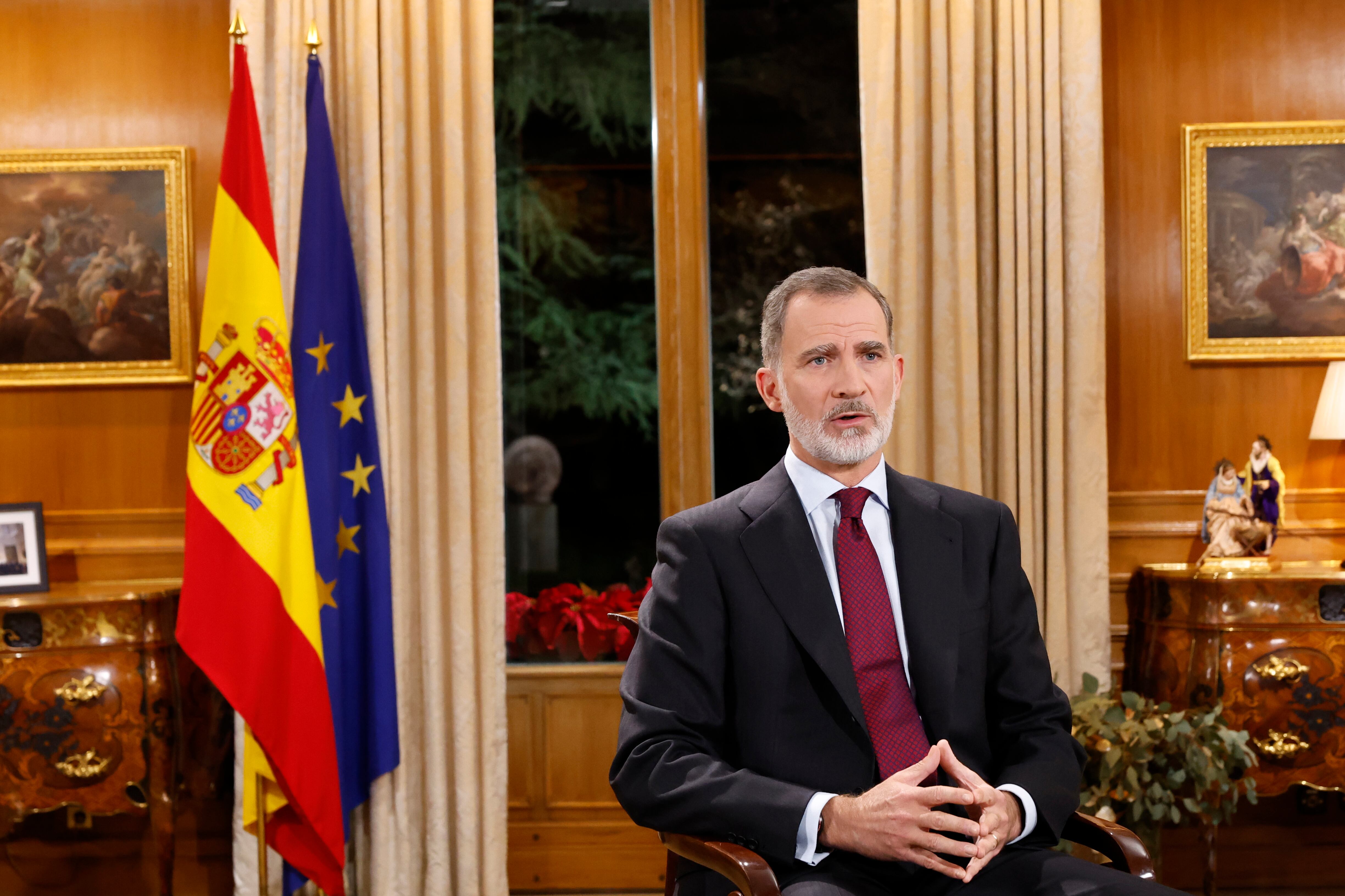 El rey Felipe VI, durante su noveno discurso navideño a la nación