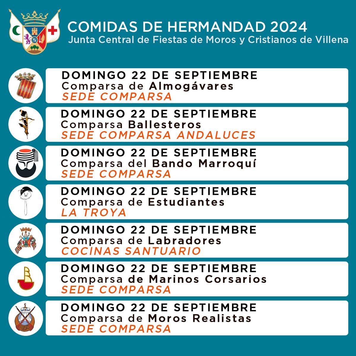 Calendario de almuerzos y comidas de las Comparsas