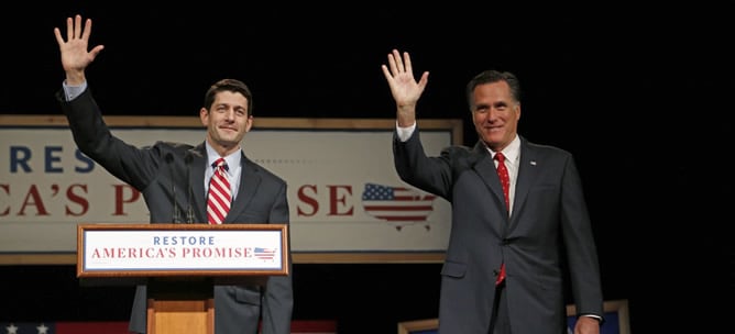 El candidato republicano, Mitt Romney, junto a su posible numero dos, Paul Ryan, en la carrera a la Casa Blanca