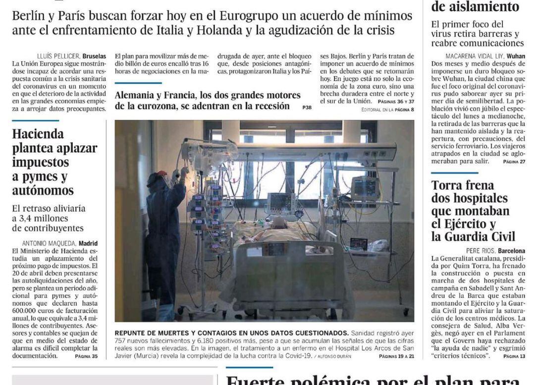 Portada de el diario El País del pasado jueves 9 de julio donde aparece la fotografía realizada por Alfonso Durán