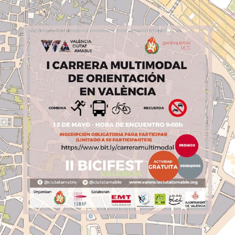 Cartel promocional de la primera carrera multimodal de orientación de Valencia