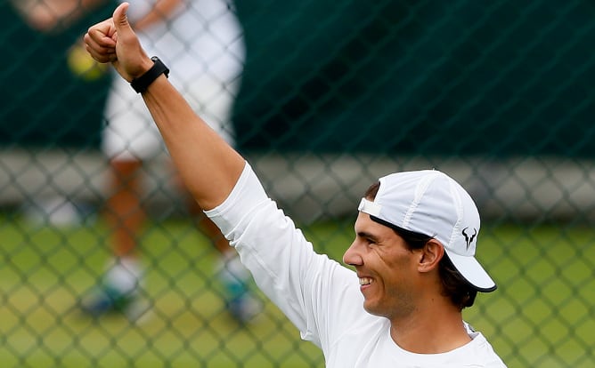 El español, durante un entrenamiento antes del inicio de Wimbledon este lunes 24 de junio.